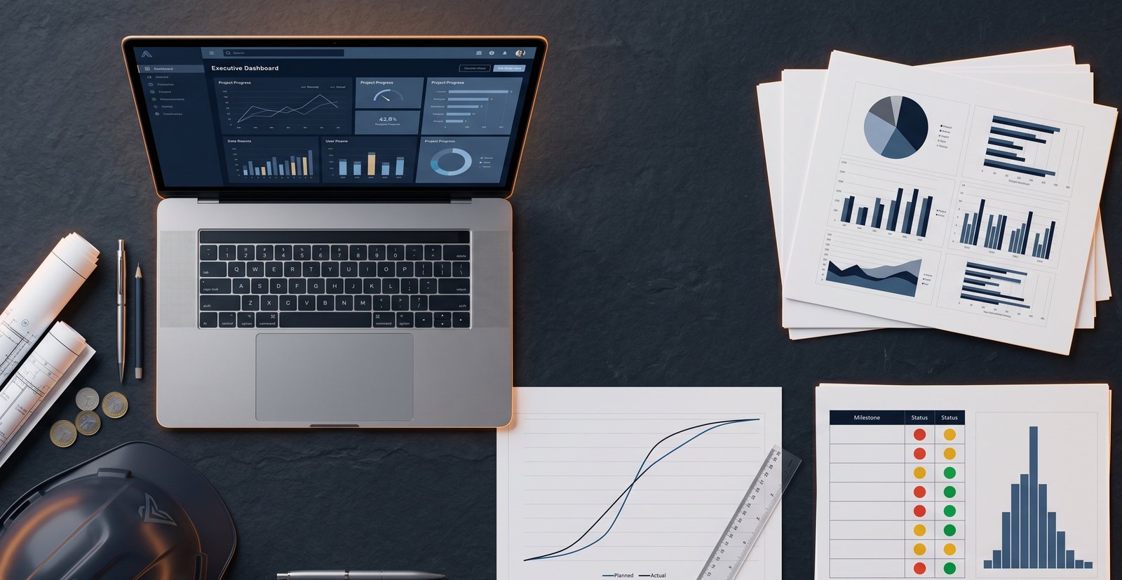 Conjunto de entregables: dashboard ejecutivo, informes Word, curva S en Excel, semáforo de hitos e histograma